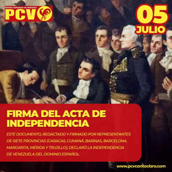 Un 5 de julio pero del año 1811 se firma el acuerdo entre las provincias de sellar la independencia de Venezuela, liberando así a nuestra nación del yugo Español.